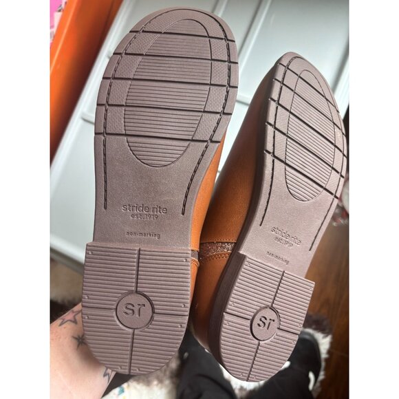 Stride Rite Girls Brown Ankle Boots With Glitter Accents & Side Zippers - Size 5 - Picture 6 of 7